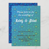 青エレガントフローラ、結婚式招待状 招待状 (正面/裏面)