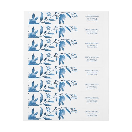 青エレガントフローラChinoiserieのモノグラ結婚ム ラップアラウンドラベル (シート)