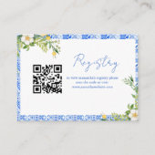 青エレガントブライダルシャワーまたは赤ちゃんシャワーのレジストリ エンクロージャーカード (正面)