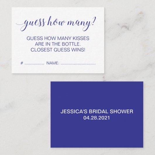 青エレガントブライダルシャワーゲームの数を推測 名刺 (正面/裏面)