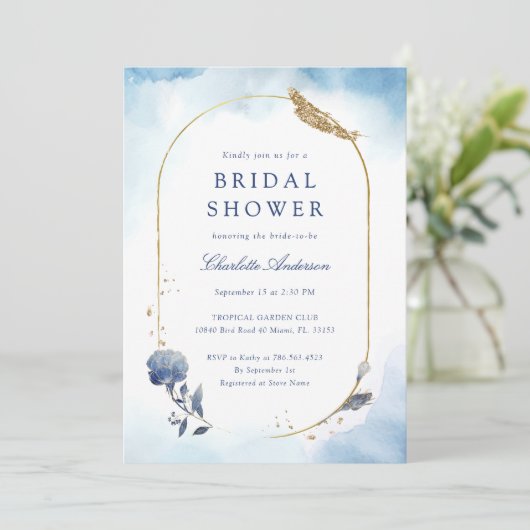 青エレガントブライダルシャワー 招待状 (スタンド正面)