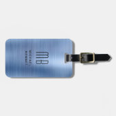 青エレガントブラシ付きメタルモノグラムの ラゲッジタグ (正面横)