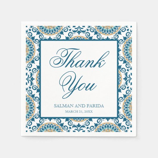 青エレガントペルシア結婚モザイズ スタンダードカクテルナプキン (正面)