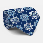 青エレガントマンダラ花柄 ネクタイ (ロール)