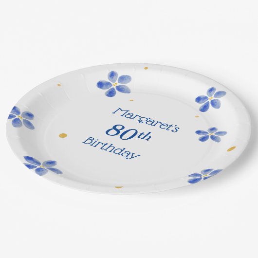 青エレガントミニマル水色フローラ ペーパープレート (アングル)