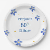 青エレガントミニマル水色フローラ ペーパープレート (正面)