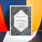 青エレガントミニマル灰色の波抽象芸術結婚の 招待状