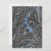 青エレガントミニマル灰色の波抽象芸術結婚の 招待状 (裏面)