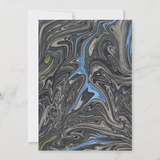 青エレガントミニマル灰色の波抽象芸術結婚の 招待状 (裏面)