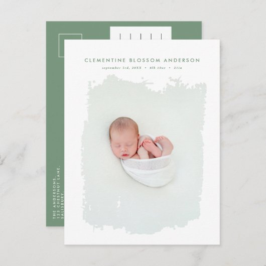 青エレガントミニマル生誕発表写真 案内ポストカード (正面/裏面)