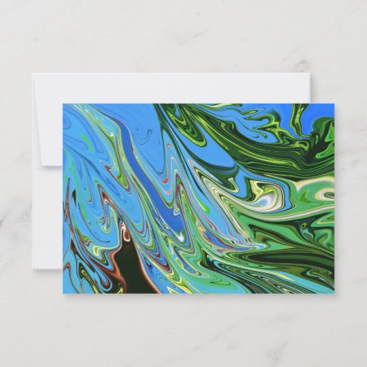 青エレガントミニマル緑の抽象芸術絵を描結婚の 出欠カード (裏面)