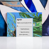 青エレガントミニマル緑の抽象芸術絵を描結婚の 出欠カード