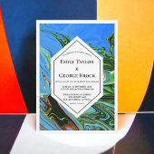 青エレガントミニマル緑の抽象芸術絵を描結婚の 招待状