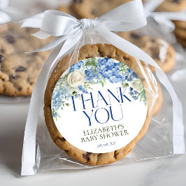 青エレガントモダンあじさいフローラありがとう ラウンドシール