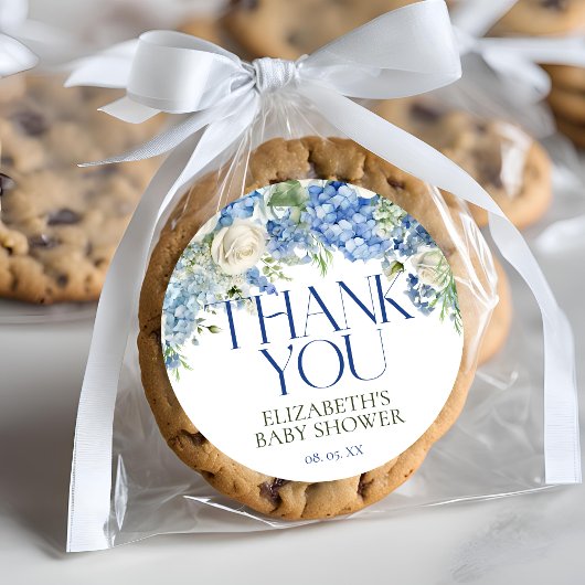 青エレガントモダンあじさいフローラありがとう ラウンドシール