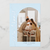 青エレガントモダンのクリスマスフォトカード 箔シーズンカード (正面)