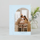 青エレガントモダンのクリスマスフォトカード 箔シーズンカード (立ち正面)