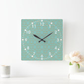 青エレガントモダンオレンジ丸の波ストライプ線 スクエア壁時計 (ホーム)