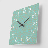 青エレガントモダンオレンジ丸の波ストライプ線 スクエア壁時計 (傾斜)