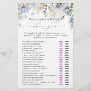 青エレガントモダンフローラブライダルシャワーシューゲーム