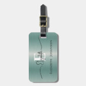 青エレガントモダンブラシ仕上げ金モノグラムの属 ラゲッジタグ (正面縦)