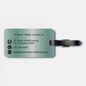 青エレガントモダンブラシ仕上げ金モノグラムの属 ラゲッジタグ (裏面横)