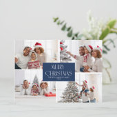 青エレガントモダン写真コラージュのクリスマスカード シーズンカード (スタンド正面)