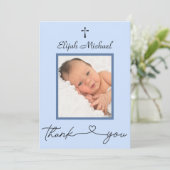 青エレガントモダン写真バプテスマありがとうご注意 サンキューカード (スタンド正面)