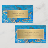 青エレガントモダン大理石金ゴールド 名刺 (正面/裏面)