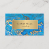 青エレガントモダン大理石金ゴールド 名刺 (正面)