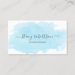 青エレガントモダン水色インテリア設計者 名刺
