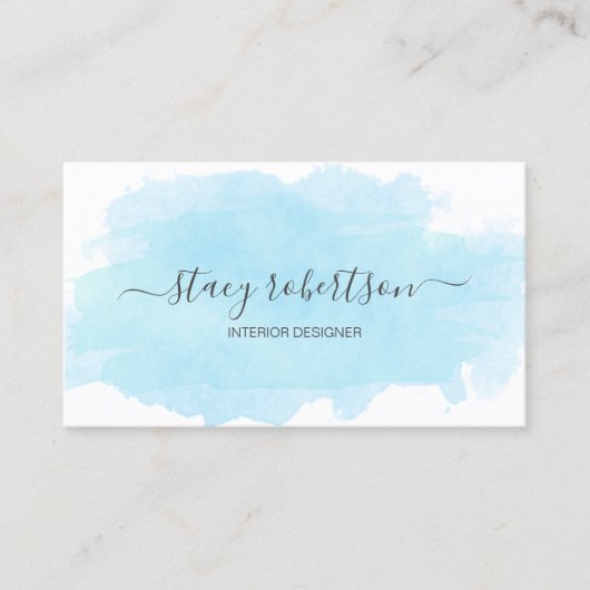 青エレガントモダン水色インテリア設計者 名刺 (正面)