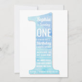 青エレガントモダン水色ボーイファースト誕生日 招待状 (正面)