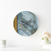 青エレガントモダン灰色金ゴールド大理石パターン ラージ壁時計 (ホーム)