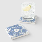 青エレガントモノグラムのフローラ水色 ストーンコースター (横)