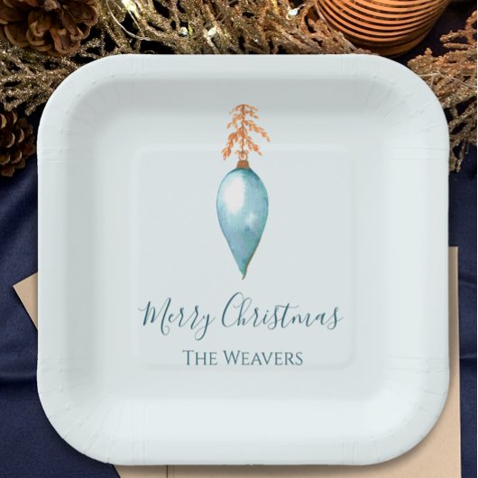青エレガントユニーク水の色のカスタムクリスマス ペーパープレート
