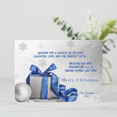 青エレガントリボン付きクリスマスギフトボックス シーズンカード (スタンド正面)