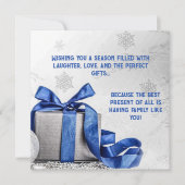 青エレガントリボン付きクリスマスギフトボックス シーズンカード (正面)