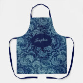 青エレガントヴィンテージダマスク模様 エプロン (正面)
