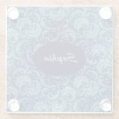 青エレガントヴィンテージダマスク模様 ガラスコースター (裏面)