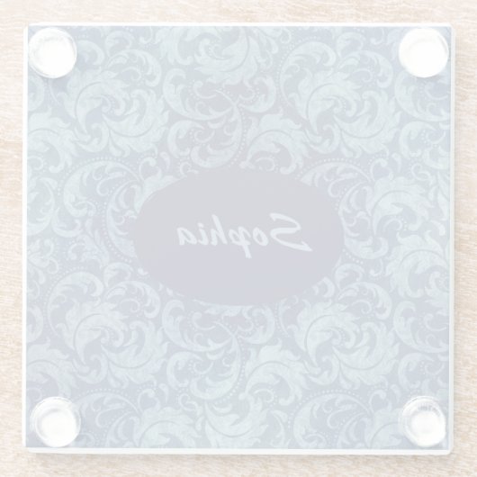 青エレガントヴィンテージダマスク模様 ガラスコースター (裏面)