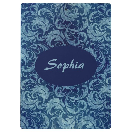 青エレガントヴィンテージダマスク模様 クリップボード (裏面)