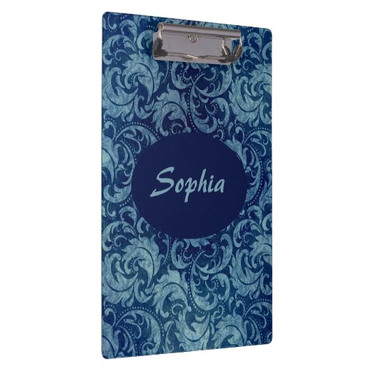 青エレガントヴィンテージダマスク模様 クリップボード (右)