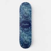 青エレガントヴィンテージダマスク模様 スケートボード (正面)