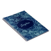 青エレガントヴィンテージダマスク模様 ノートブック (右側)