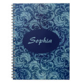 青エレガントヴィンテージダマスク模様 ノートブック (正面)