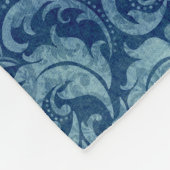 青エレガントヴィンテージダマスク模様 フリースブランケット (角)