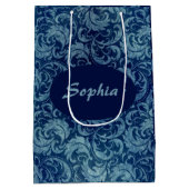 青エレガントヴィンテージダマスク模様 ミディアムペーパーバッグ (裏面)