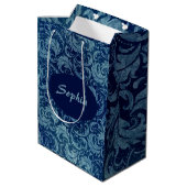 青エレガントヴィンテージダマスク模様 ミディアムペーパーバッグ (裏面アングル)