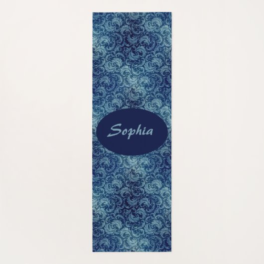 青エレガントヴィンテージダマスク模様 ヨガマット (裏面)